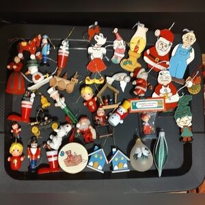 Vintage Lot Of 30 Plus Christmas Ornaments Wooden Figures Minis Glass One New